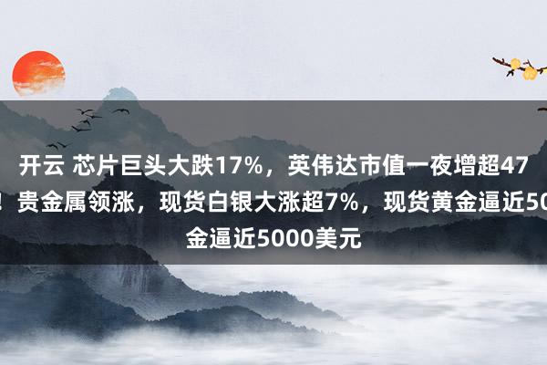 开云 芯片巨头大跌17%，英伟达市值一夜增超4700亿元！贵金属领涨，现货白银大涨超7%，现货黄金逼近5000美元
