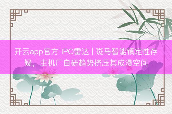 开云app官方 IPO雷达 | 斑马智能镇定性存疑，主机厂自研趋势挤压其成漫空间