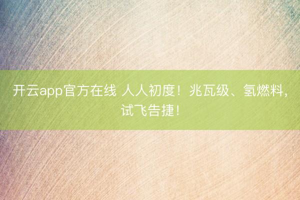 开云app官方在线 人人初度!兆瓦级、氢燃料,试飞告捷!