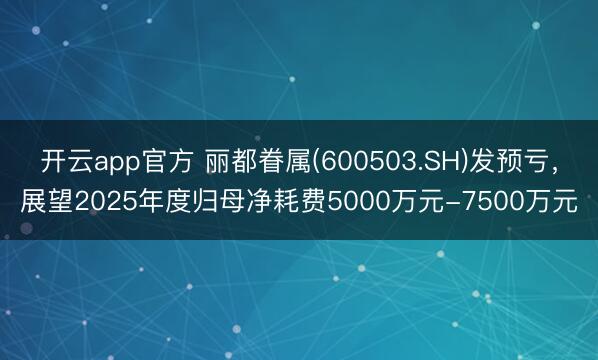 开云app官方 丽都眷属(600503.SH)发预亏，展望2025年度归母净耗费5000万元-7500万元