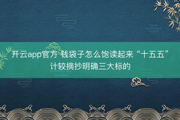 开云app官方 钱袋子怎么饱读起来 “十五五”计较摘抄明确三大标的